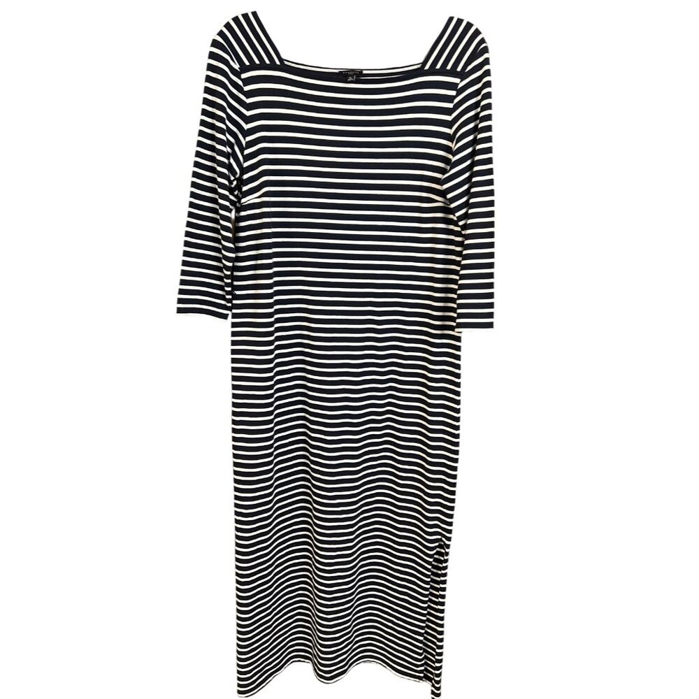 Talbots sz medium petite striped boat  neck  navy white dress maxi